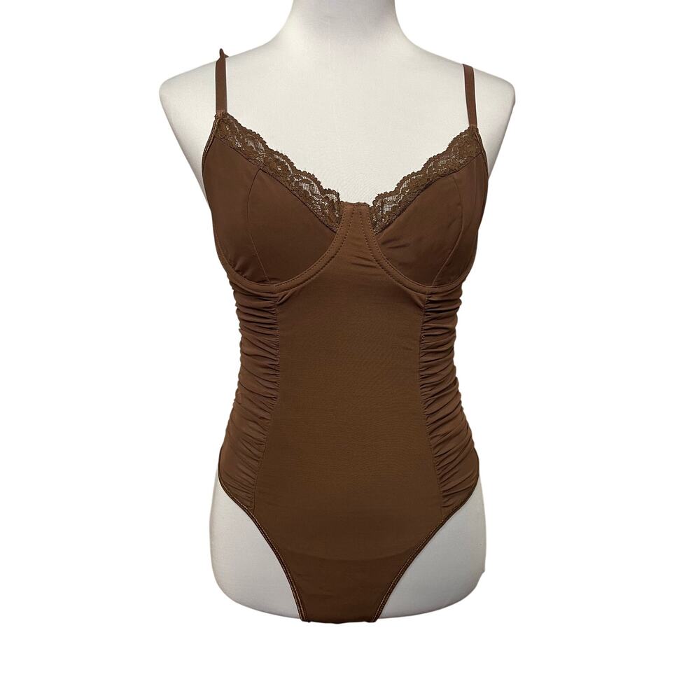 NWT - Top Chic Sheer Brown Gathered Body Suit